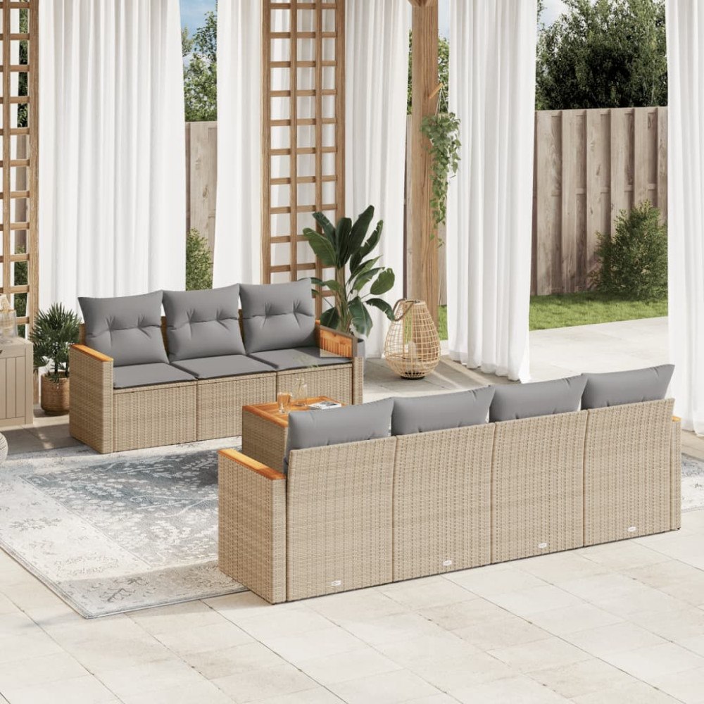 vidaXL Soffgrupp för trädgård med dynor 8 delar mixbeige konstrotting