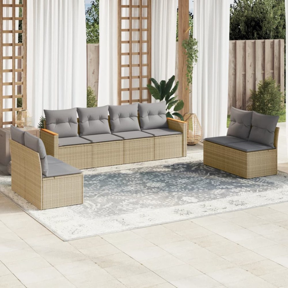 vidaXL Soffgrupp för trädgård med dynor 8 delar mixbeige konstrotting