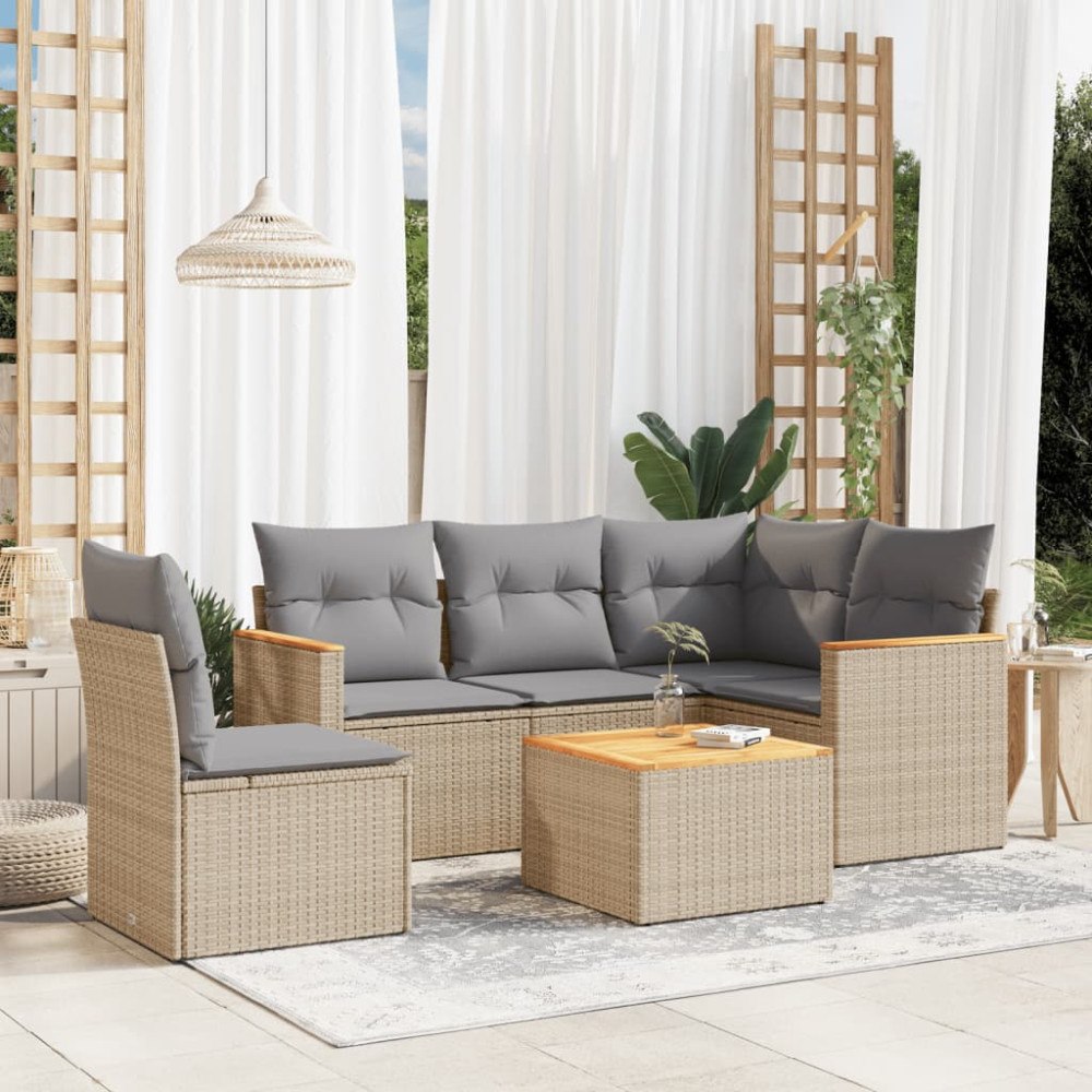 vidaXL Soffgrupp för trädgård med dynor 6 delar mixbeige konstrotting