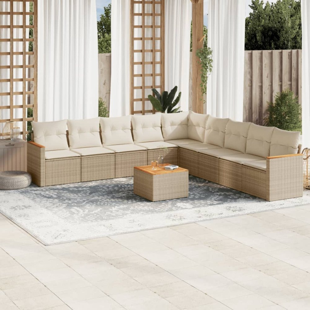 vidaXL Soffgrupp för trädgård med dynor 10 delar beige konstrotting