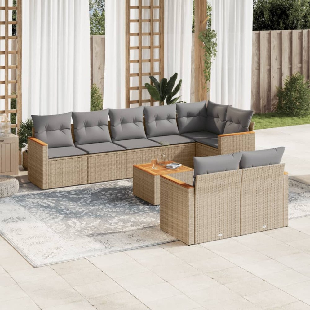 vidaXL Soffgrupp för trädgård med dynor 9 delar mixbeige konstrotting