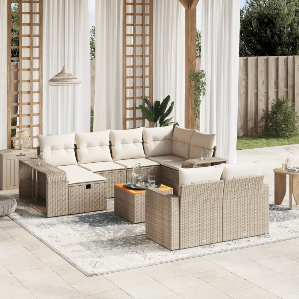vidaXL Loungegrupp för trädgården m. dynor 11 delar beige konstrotting