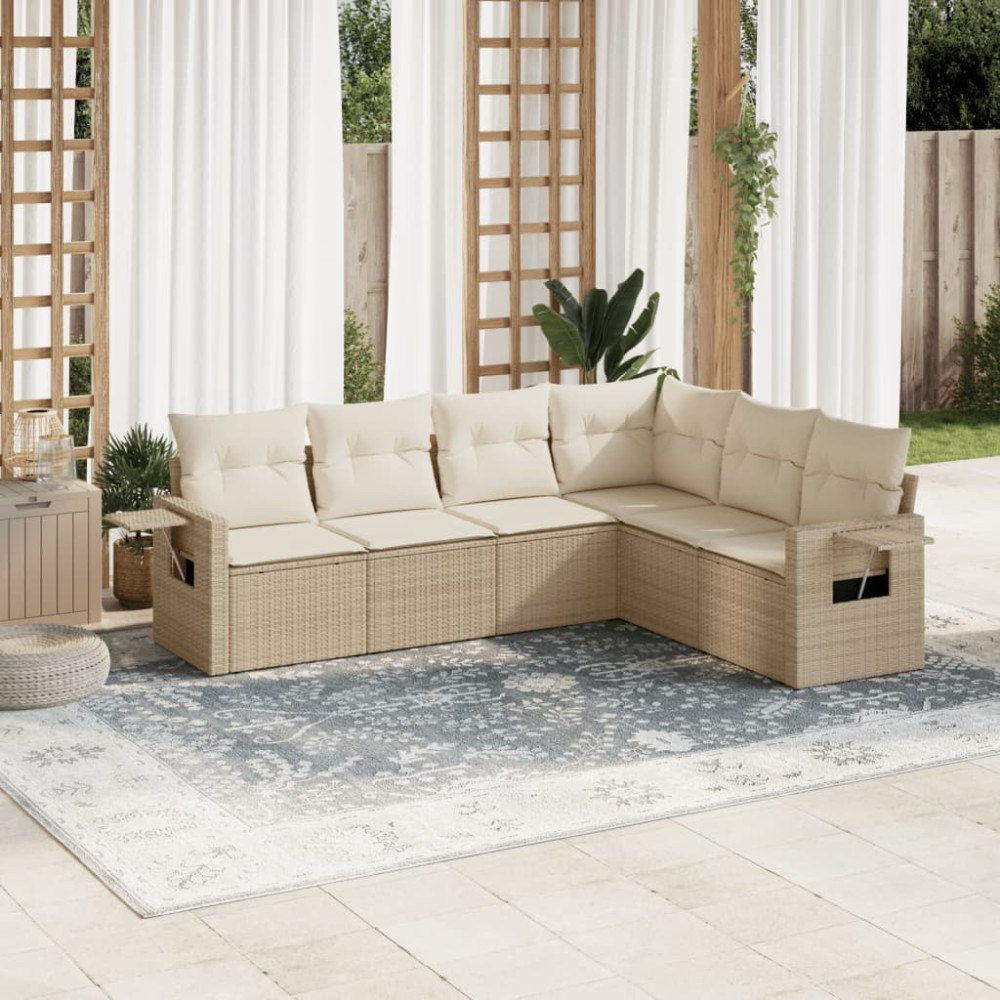 vidaXL Soffgrupp för trädgården med dynor 6 delar beige konstrotting