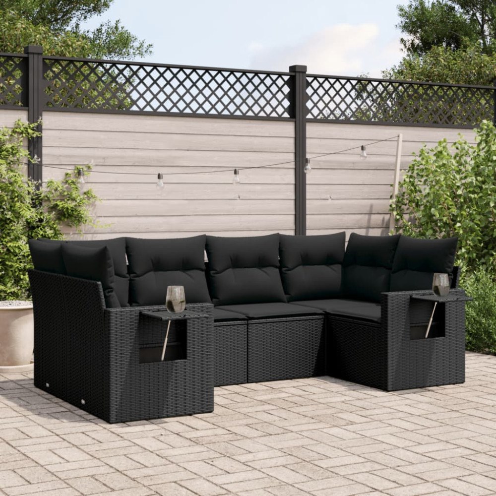 vidaXL Loungegrupp med dynor 6 delar svart konstrotting