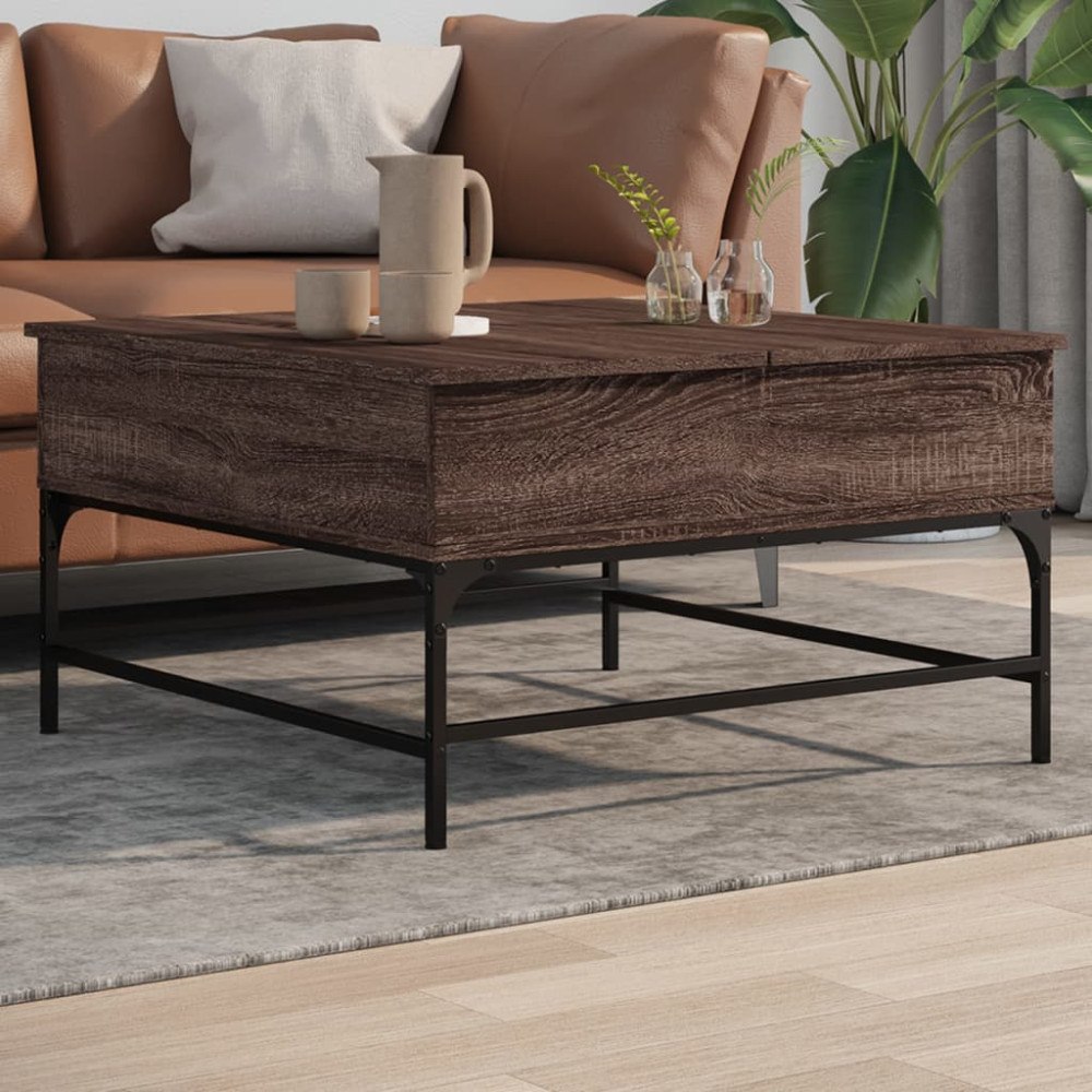 vidaXL Soffbord brun ek 80x80x45 cm konstruerat trä och metall