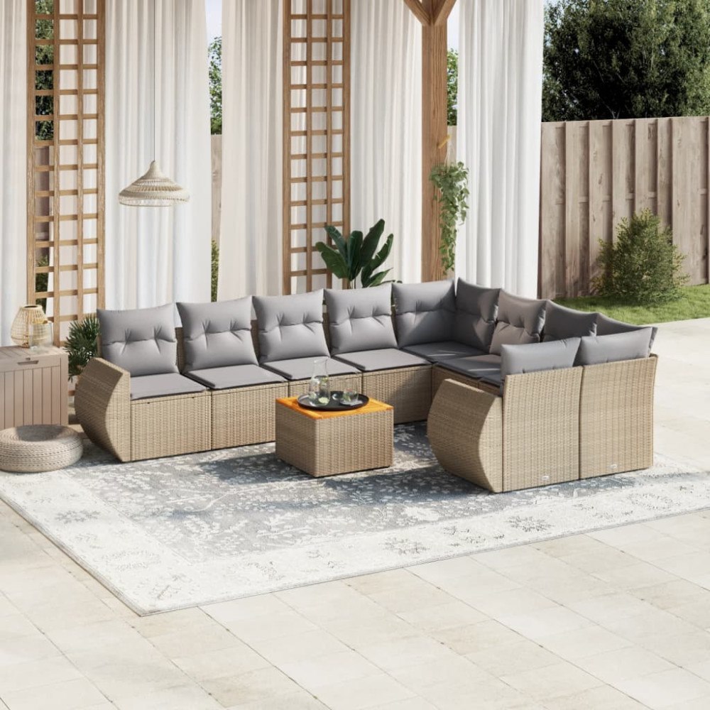 vidaXL Soffgrupp för trädgård med dynor 10 delar beige konstrotting