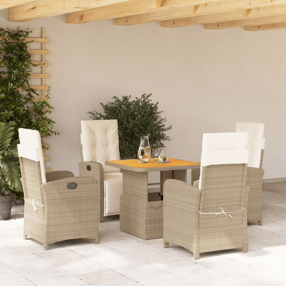 vidaXL Matgrupp för trädgården med dynor 5 delar beige konstrotting