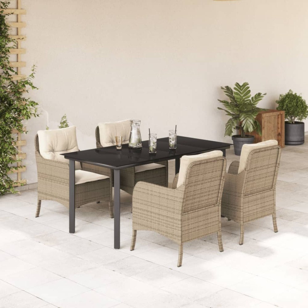 vidaXL Matgrupp för trädgården med dynor 5 delar beige konstrotting