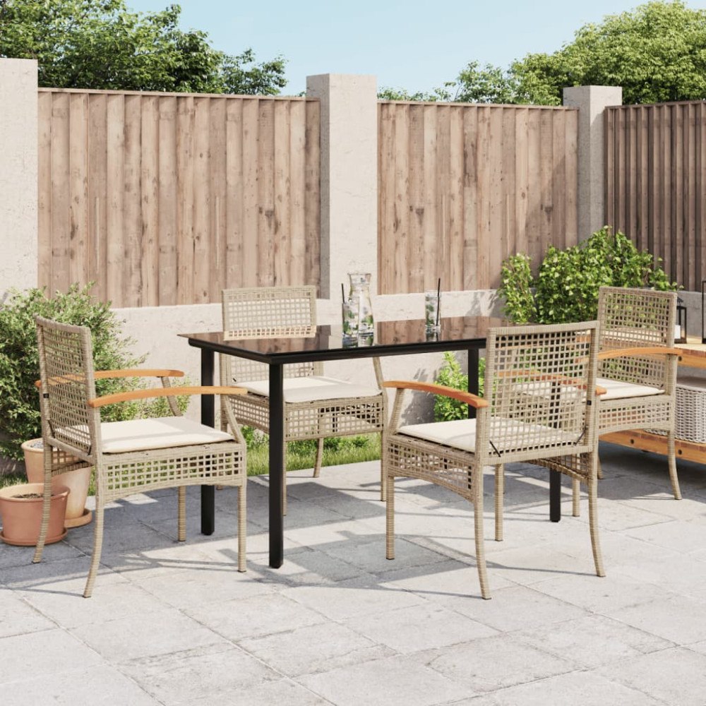 vidaXL Matgrupp för trädgården med dynor 5 delar beige konstrotting