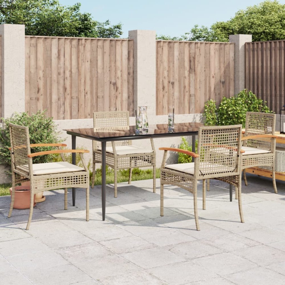 vidaXL Matgrupp för trädgården med dynor 5 delar beige konstrotting