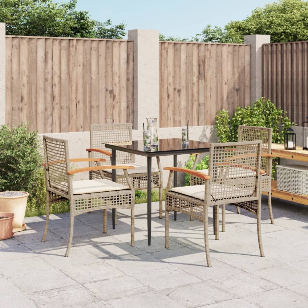 vidaXL Matgrupp för trädgården med dynor 5 delar beige konstrotting