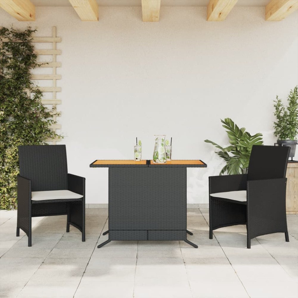 vidaXL Caféset med dynor 3 delar svart konstrotting