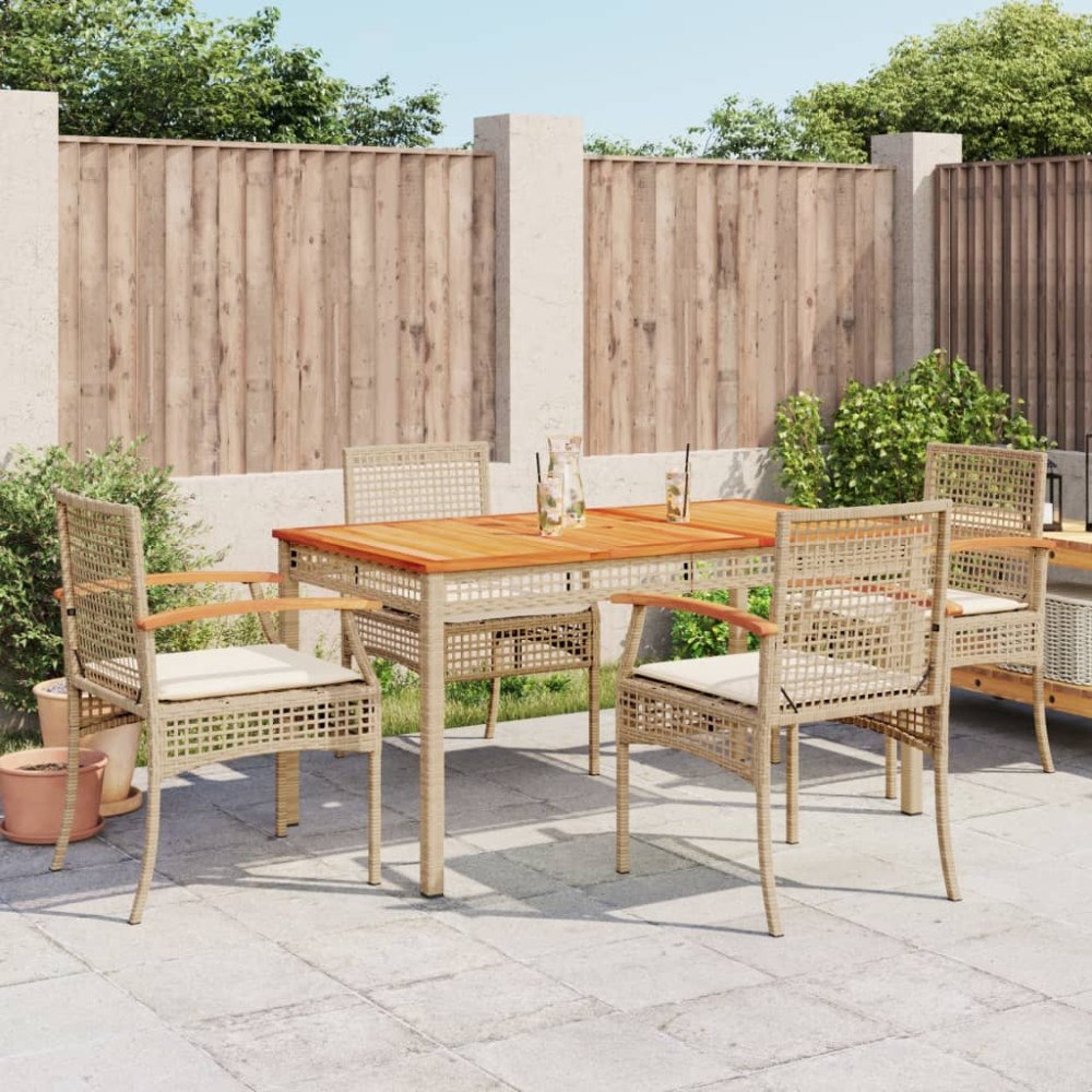vidaXL Matgrupp för trädgården med dynor 5 delar beige konstrotting