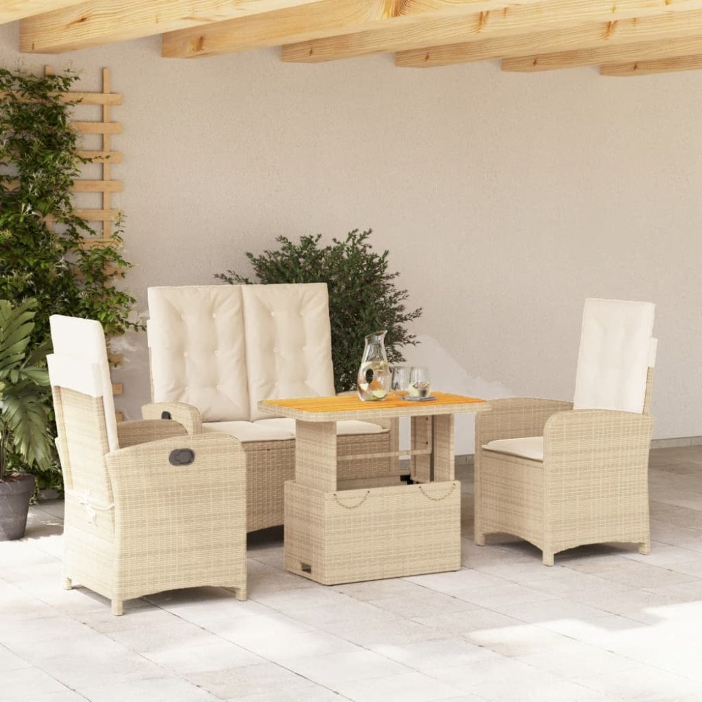 vidaXL Soffgrupp för trädgården med dynor 4 delar beige konstrotting