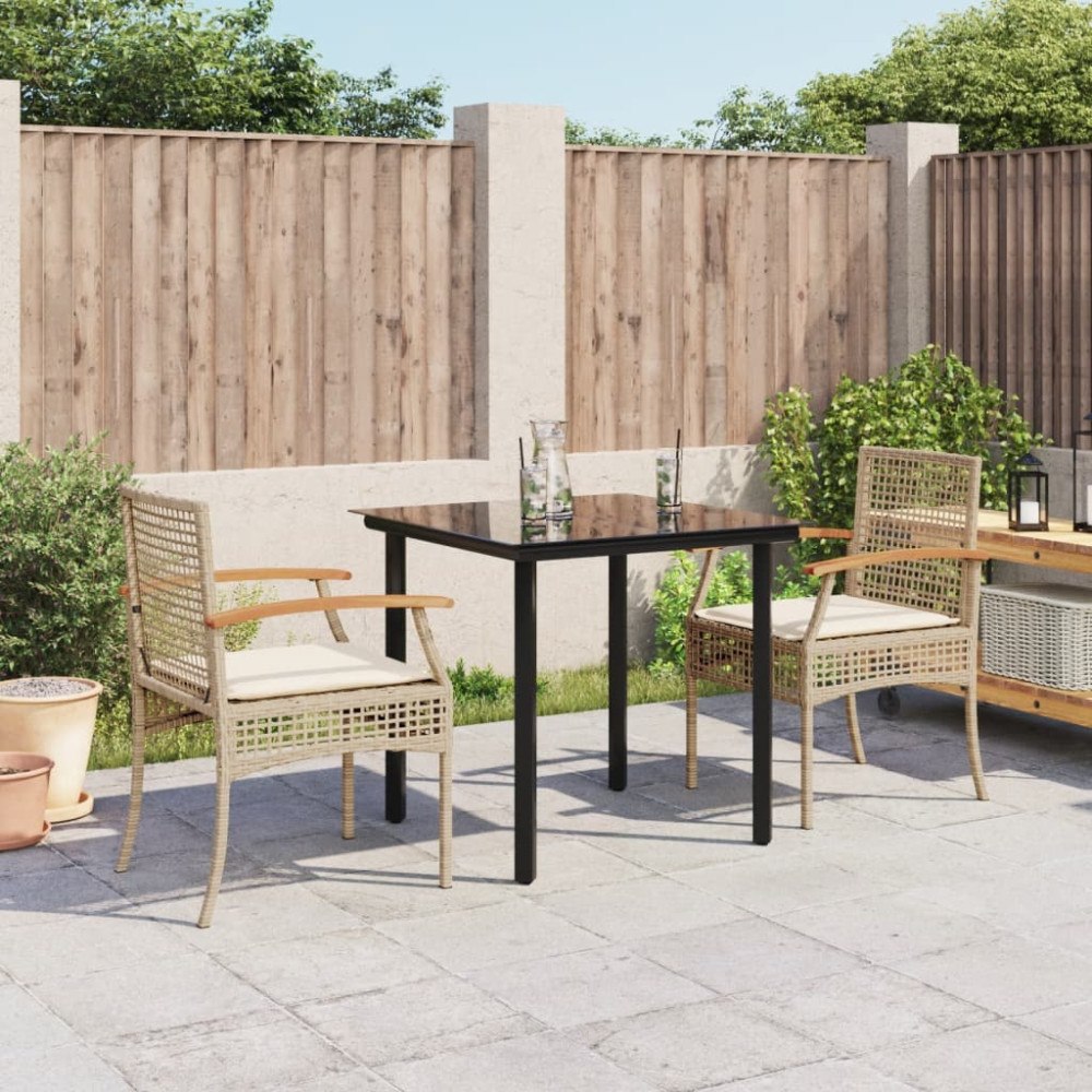 vidaXL Matgrupp för trädgården 3 delar med dynor beige konstrotting