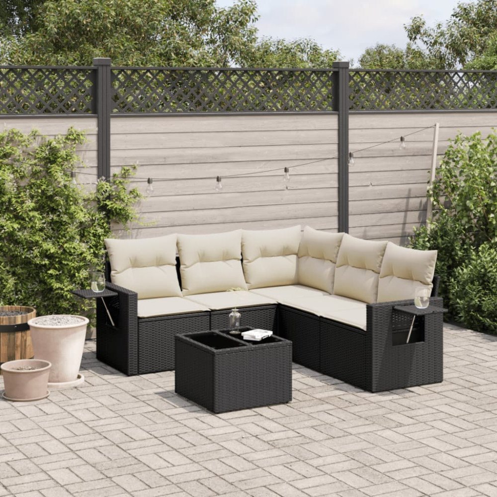 vidaXL Loungegrupp med dynor 6 delar svart konstrotting