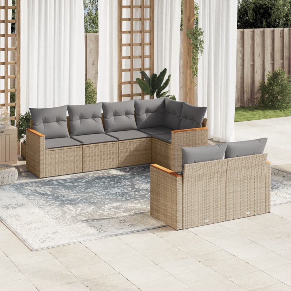 vidaXL Soffgrupp för trädgård med dynor 7 delar mixbeige konstrotting