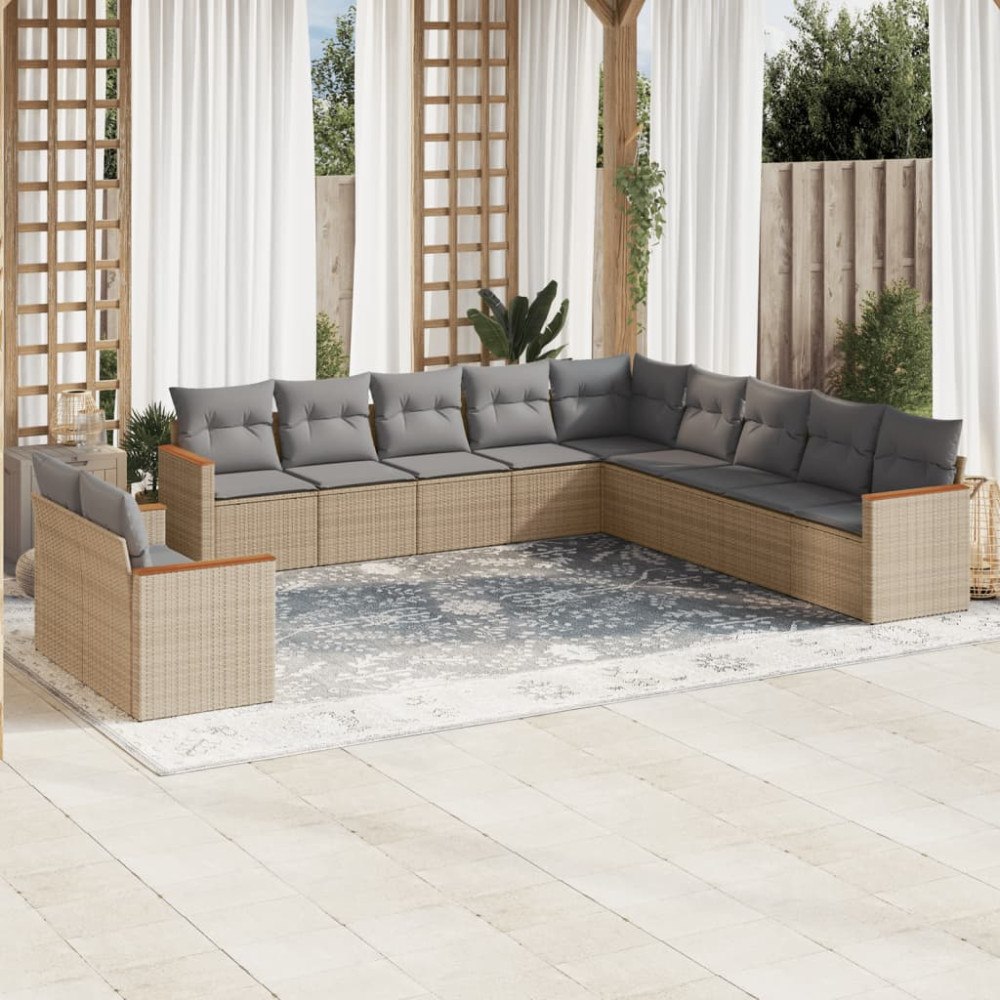 vidaXL Soffgrupp för trädgård med dynor 11 delar mixbeige konstrotting