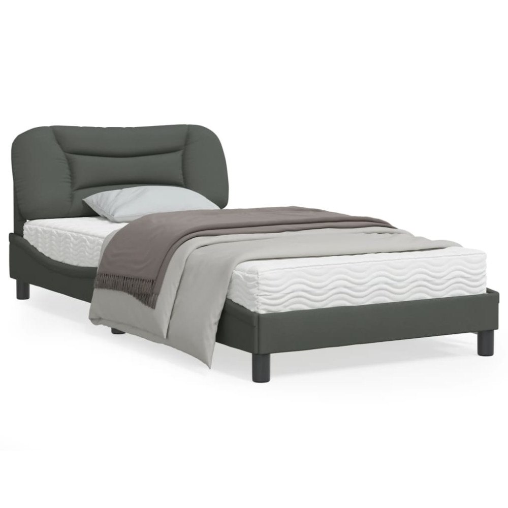 vidaXL Bed Frame with LED without Mattress "Hvar" Dark Grey 100x200 cm Fabric