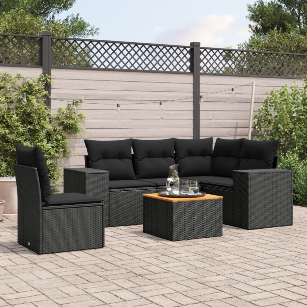 vidaXL Loungegrupp med dynor 6 delar svart konstrotting