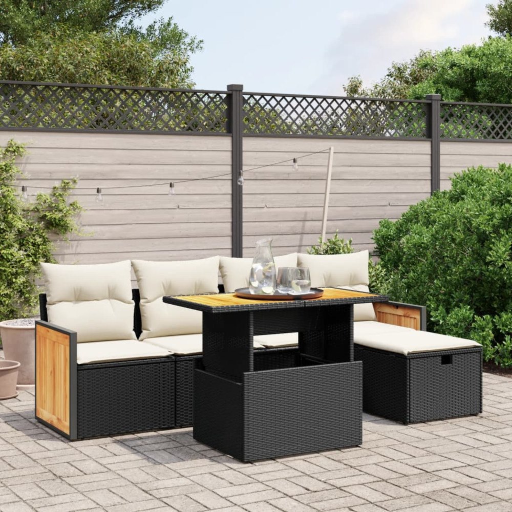vidaXL Loungegrupp med dynor 6 delar svart konstrotting