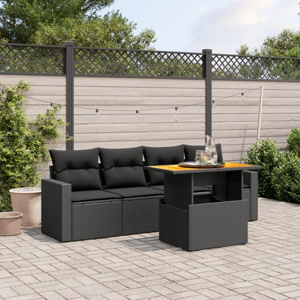 vidaXL Loungegrupp för trädgården med dynor 5 delar svart konstrotting