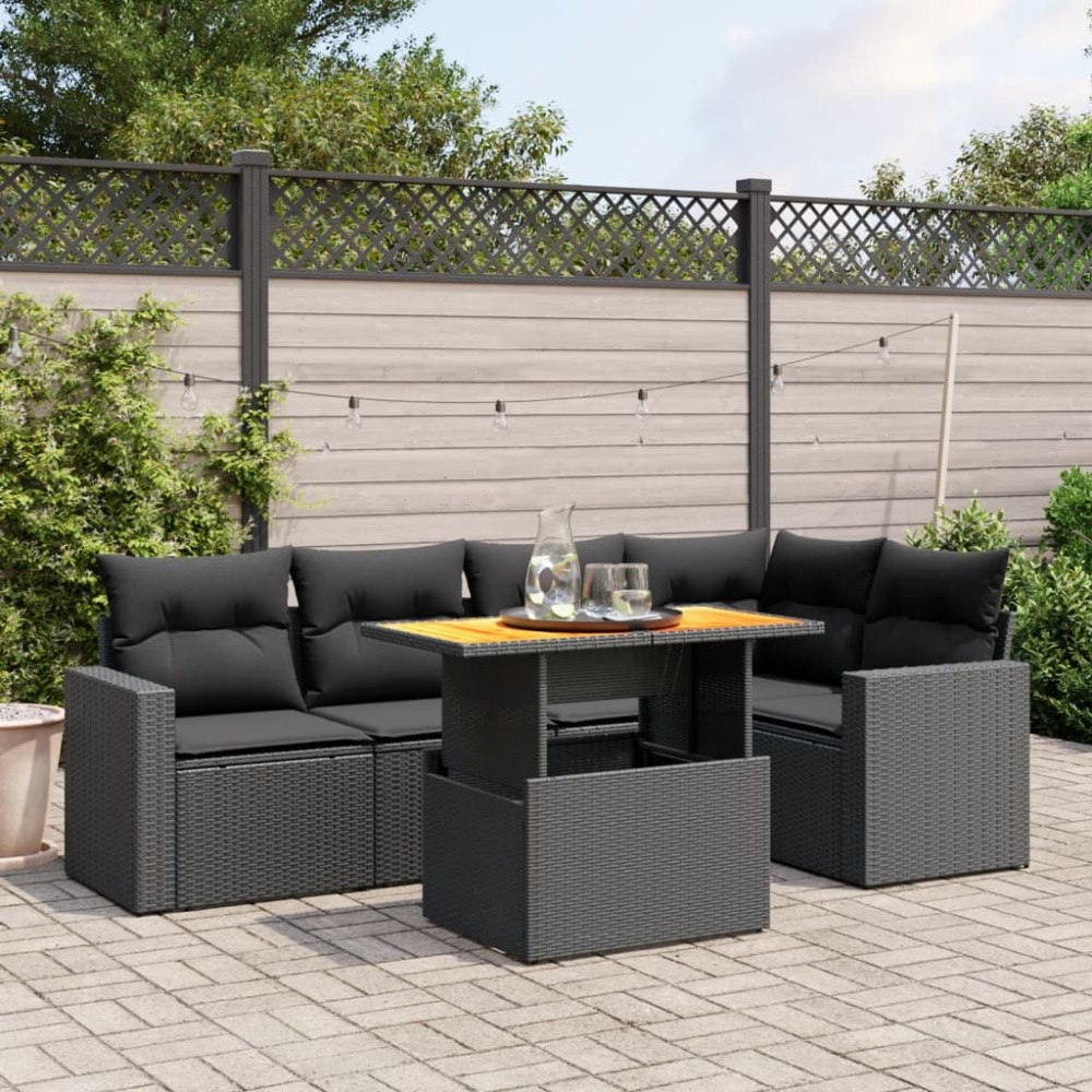 vidaXL Loungegrupp med dynor 6 delar svart konstrotting