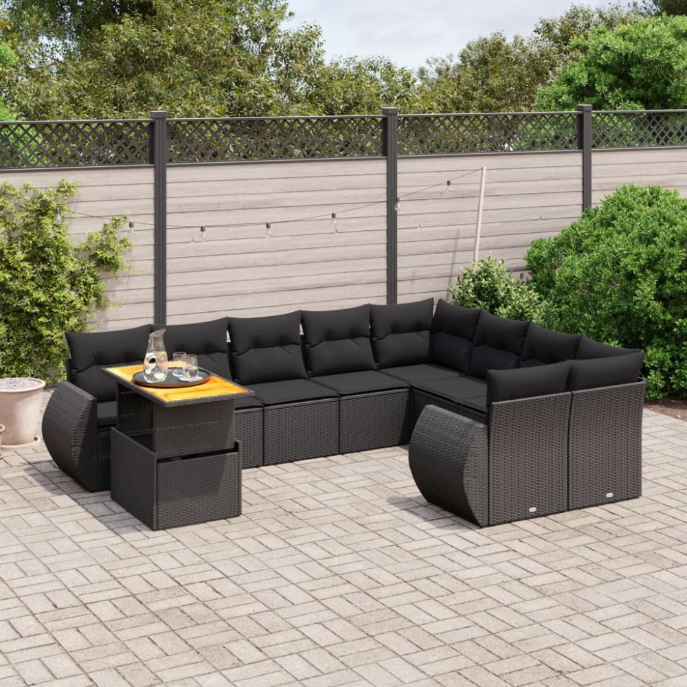 vidaXL Loungegrupp 10 delar med svarta dynor konstrotting