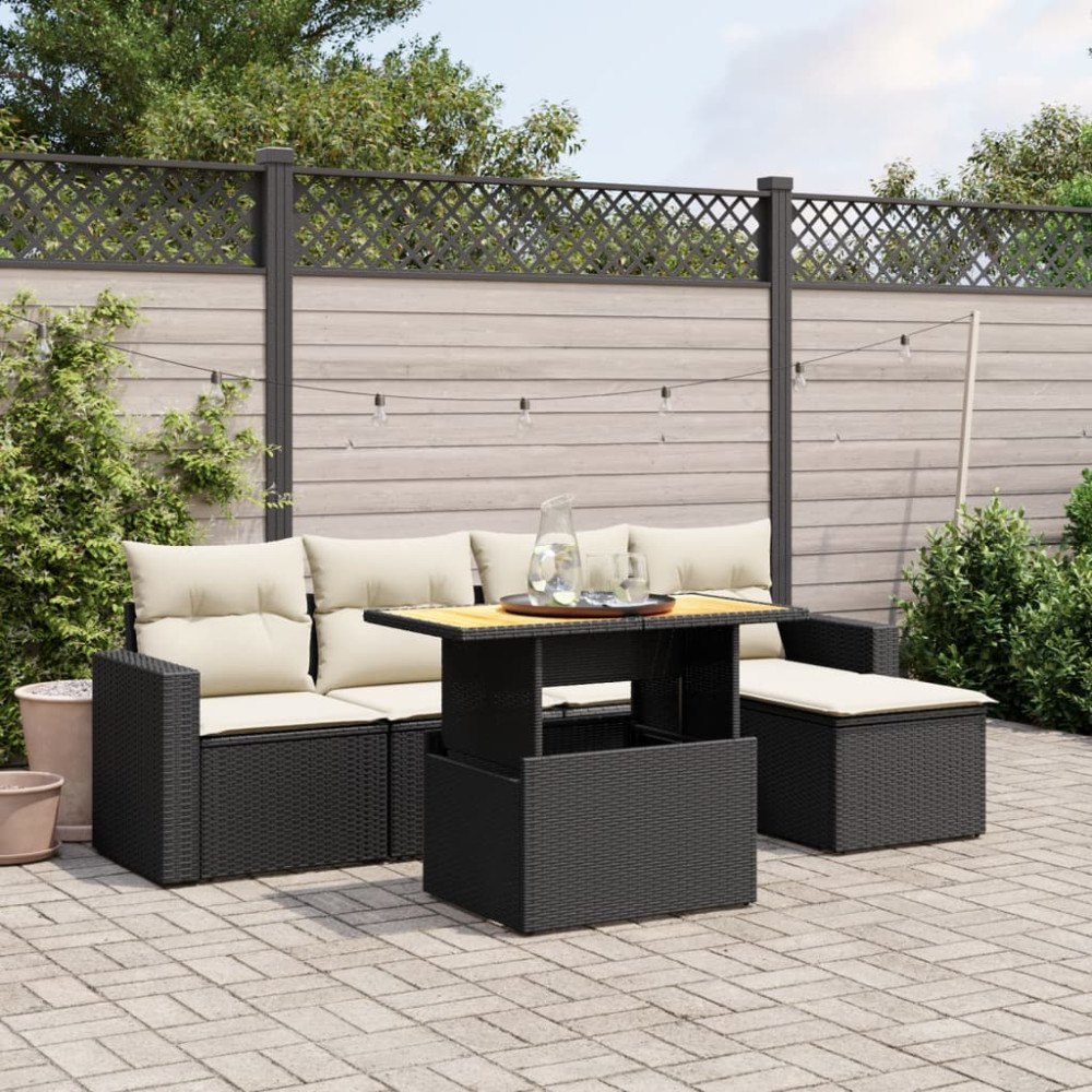 vidaXL Loungegrupp med dynor 6 delar svart konstrotting