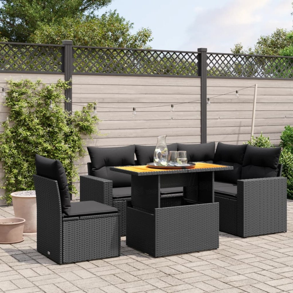 vidaXL Loungegrupp med dynor 6 delar svart konstrotting