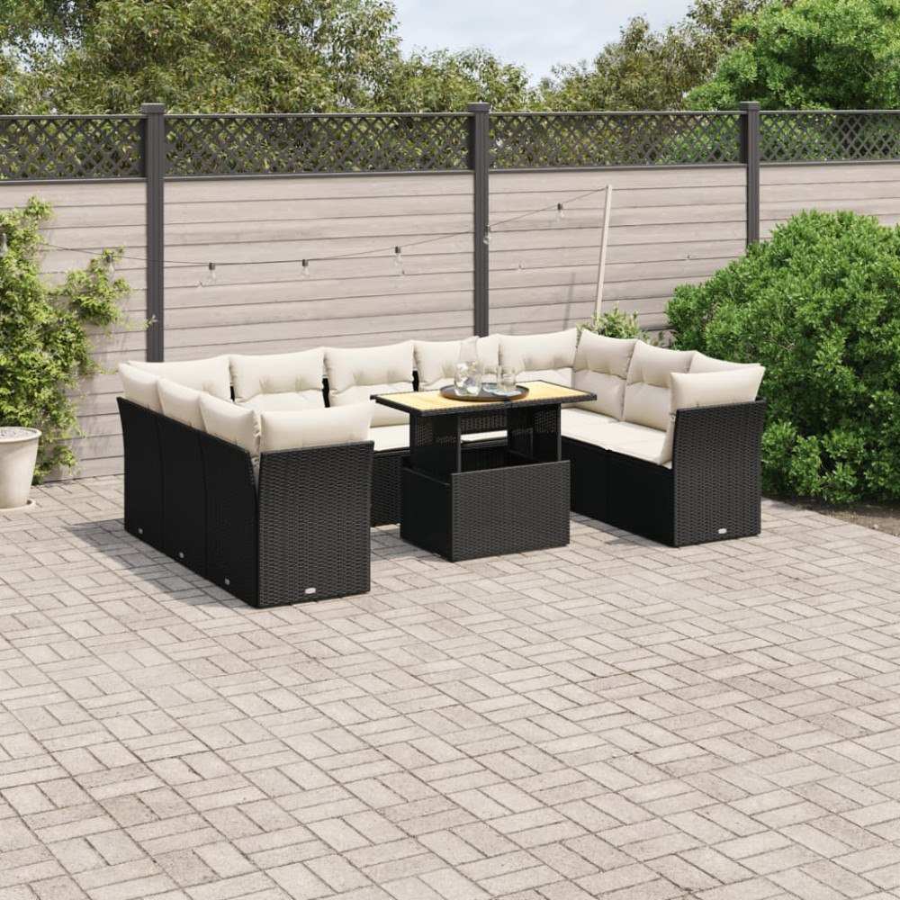 vidaXL Loungegrupp 10 delar med svarta dynor konstrotting