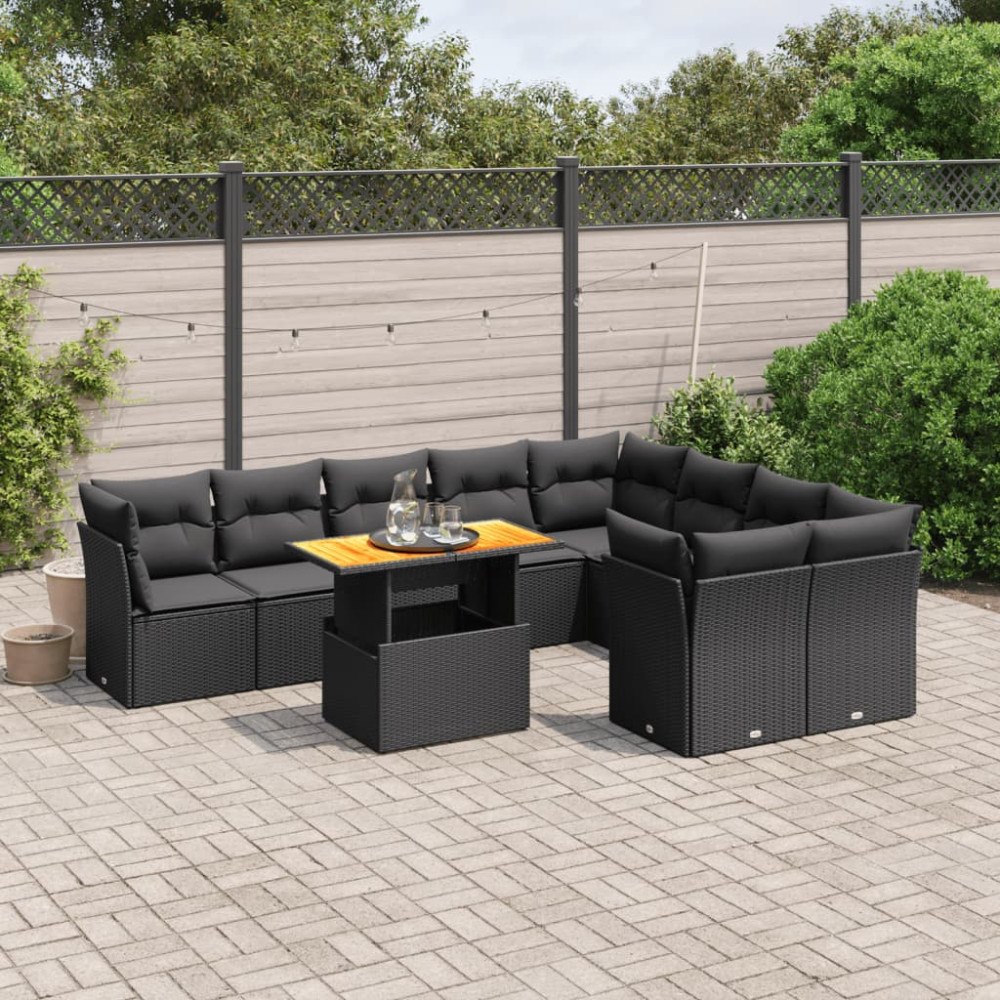 vidaXL Loungegrupp 10 delar med svarta dynor konstrotting