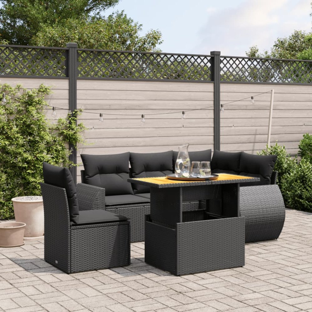 vidaXL Loungegrupp med dynor 6 delar svart konstrotting