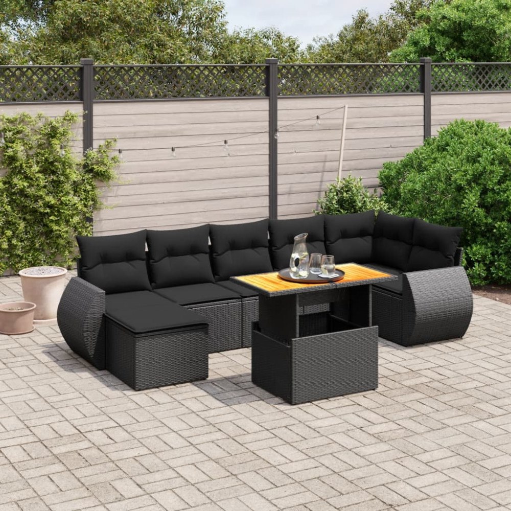 vidaXL Loungegrupp för trädgården med dynor 8 delar svart konstrotting