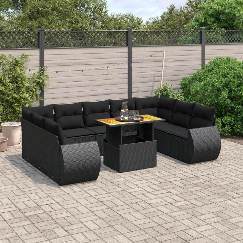 vidaXL Loungegrupp 10 delar med svarta dynor konstrotting