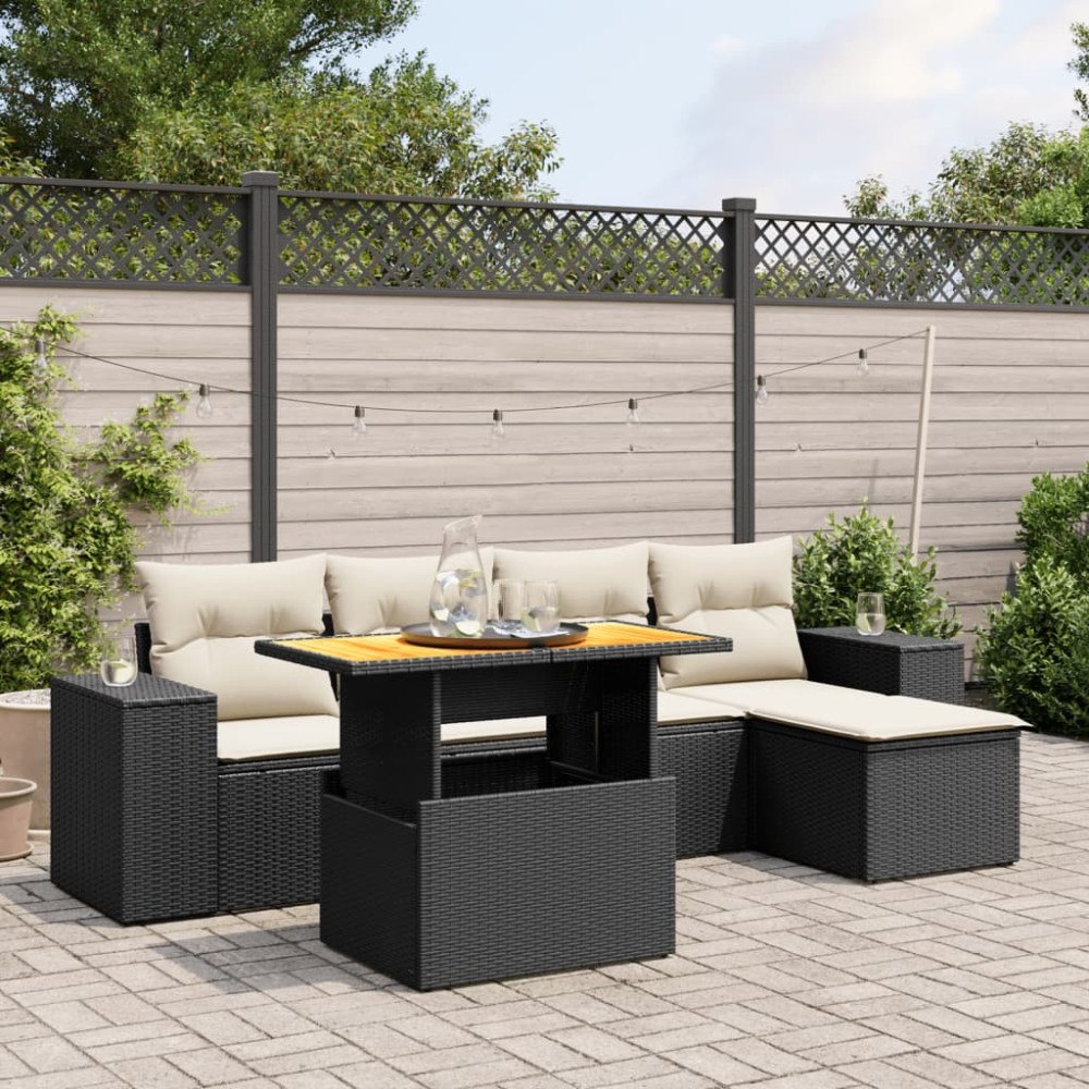 vidaXL Loungegrupp med dynor 6 delar svart konstrotting