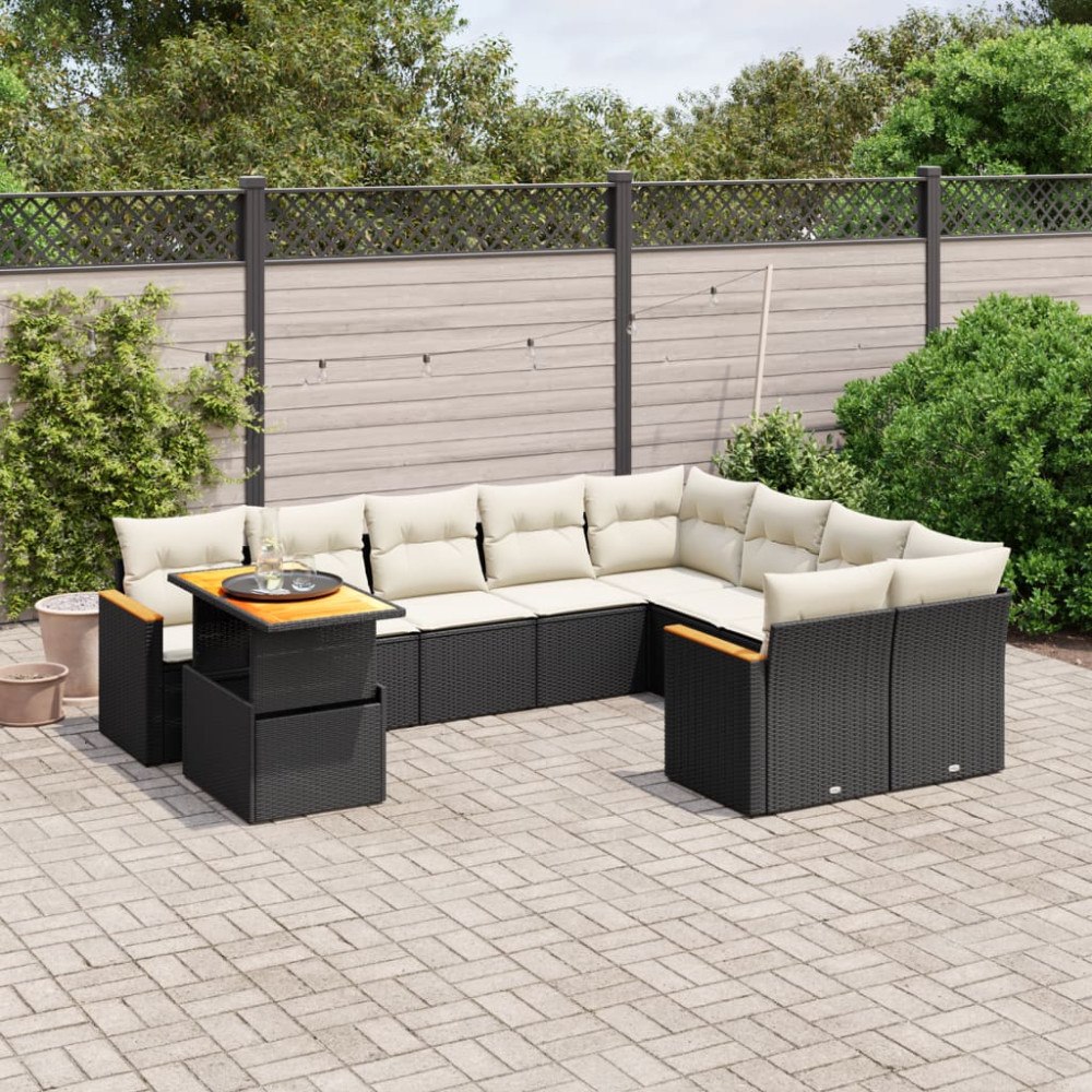 vidaXL Loungegrupp 10 delar med svarta dynor konstrotting
