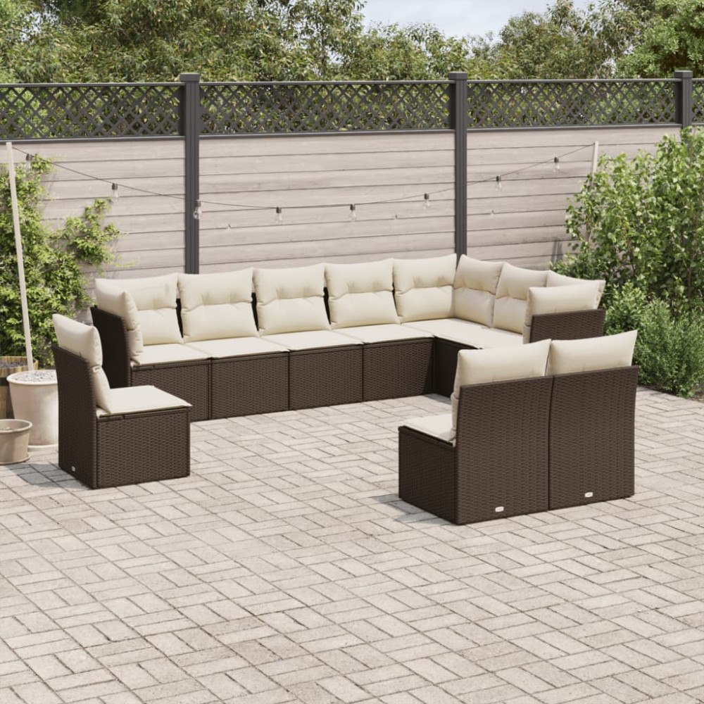 vidaXL Loungegrupp 10 delar med brun dynor konstrotting