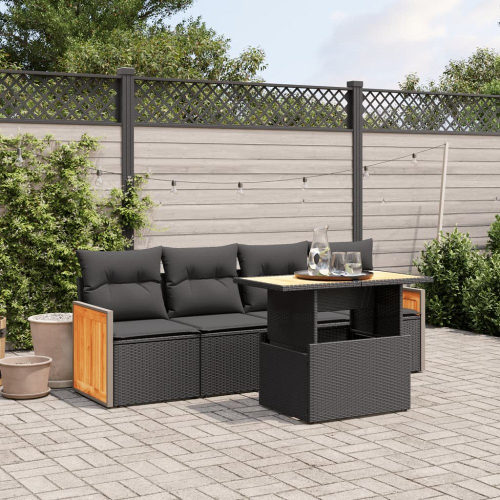 vidaXL Loungegrupp för trädgården med dynor 5 delar svart konstrotting
