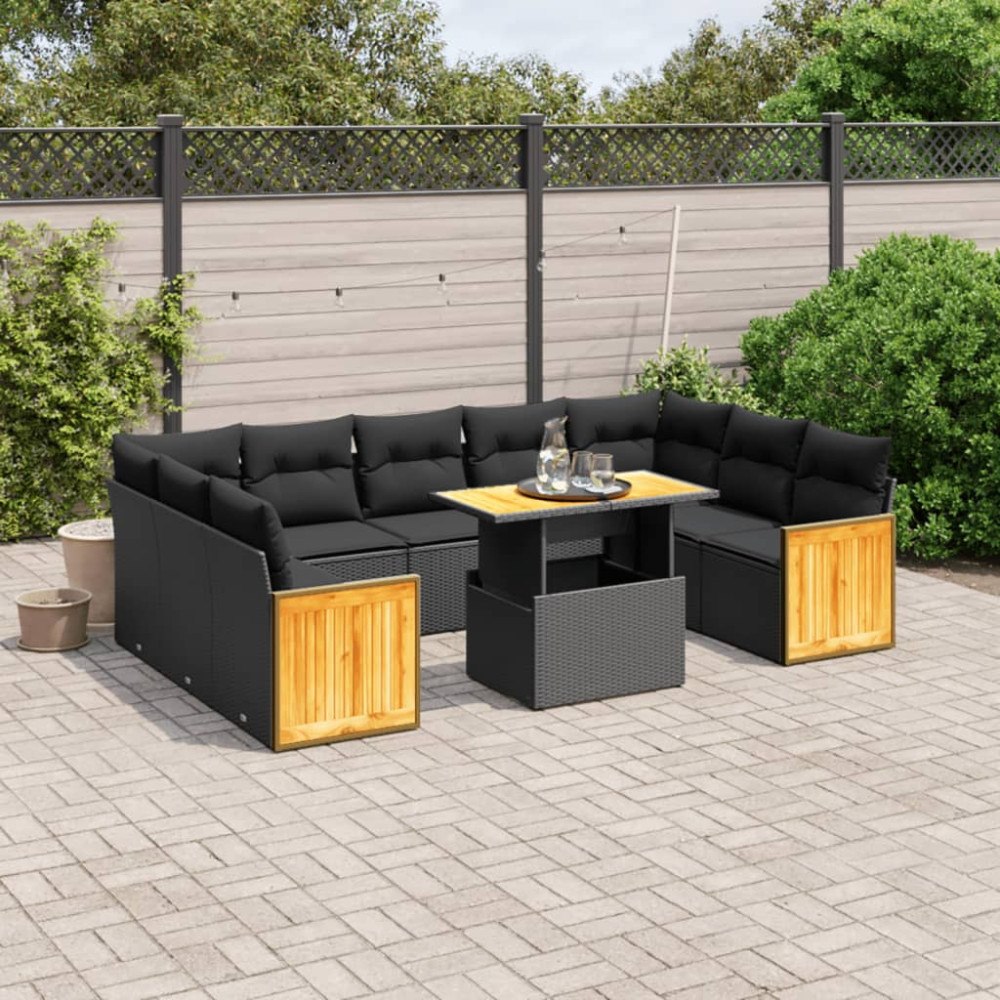 vidaXL Loungegrupp 10 delar med svarta dynor konstrotting