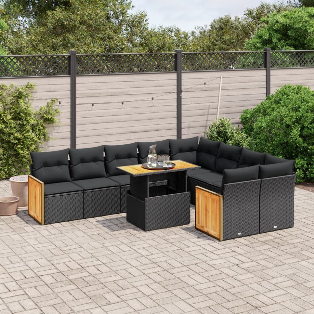 vidaXL Loungegrupp 10 delar med svarta dynor konstrotting