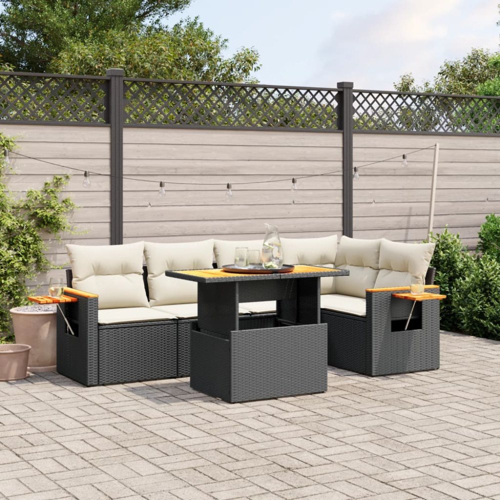 vidaXL Loungegrupp med dynor 6 delar svart konstrotting