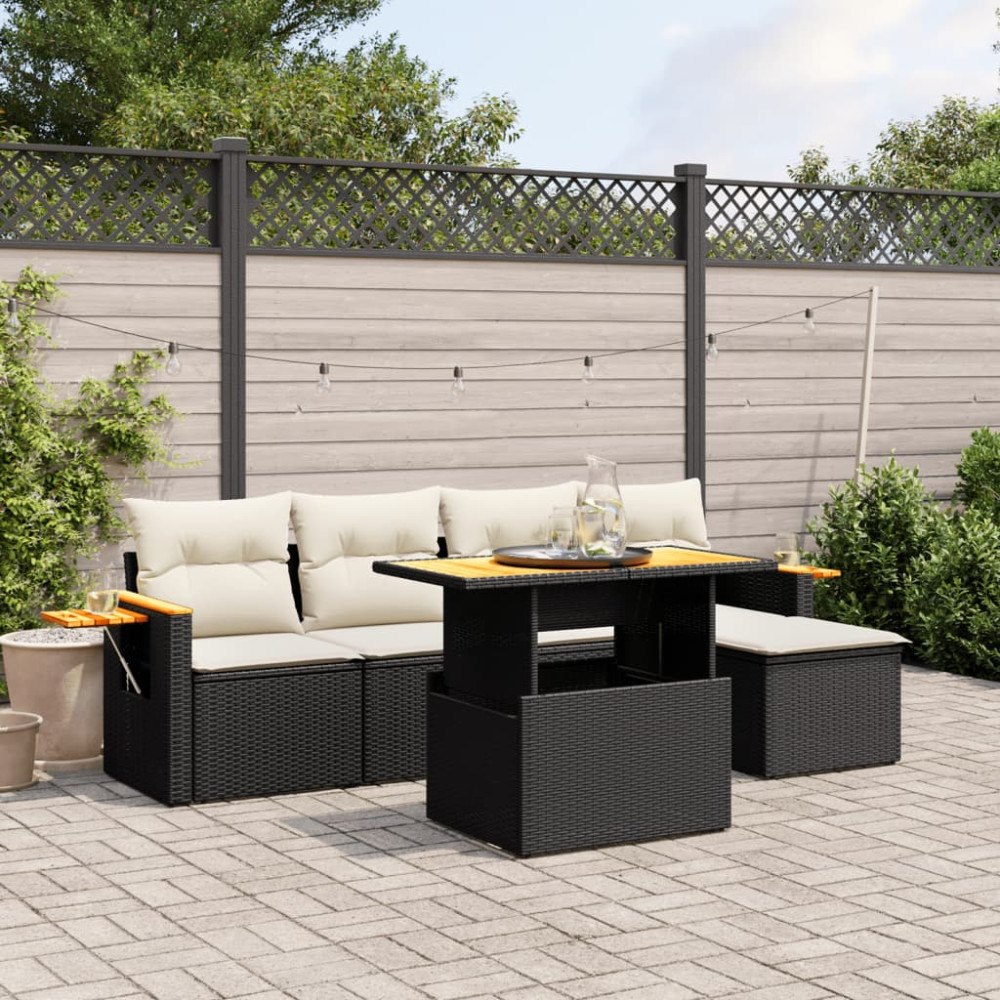 vidaXL Loungegrupp med dynor 6 delar svart konstrotting
