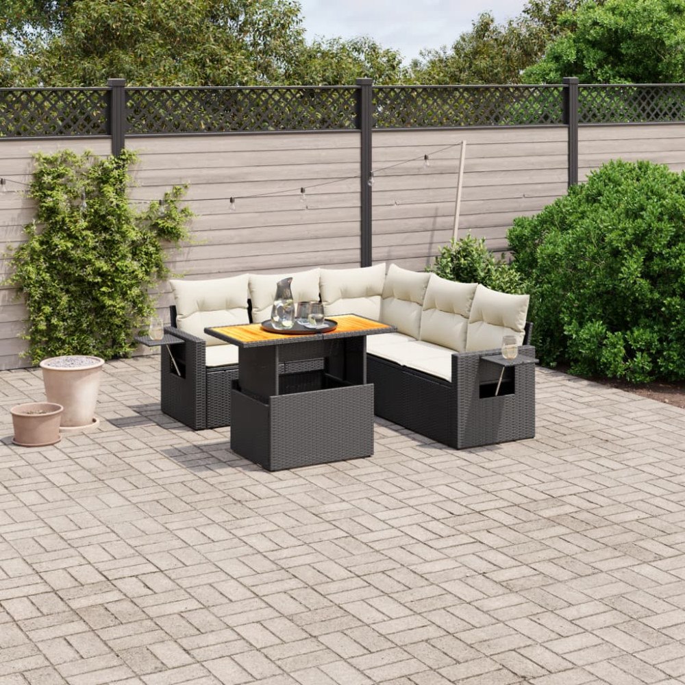 vidaXL Loungegrupp med dynor 6 delar svart konstrotting