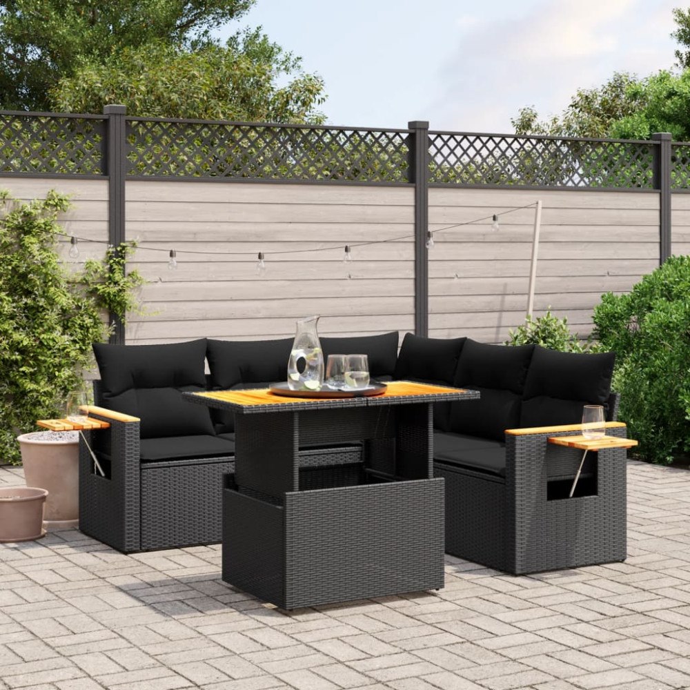 vidaXL Loungegrupp med dynor 6 delar svart konstrotting