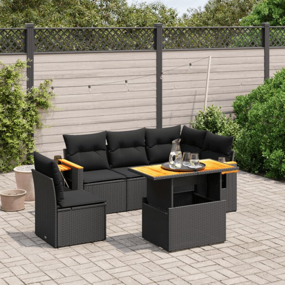 vidaXL Loungegrupp med dynor 6 delar svart konstrotting