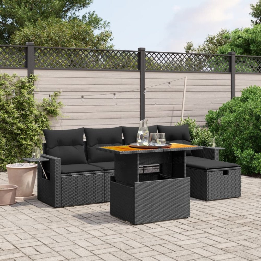 vidaXL Loungegrupp med dynor 6 delar svart konstrotting