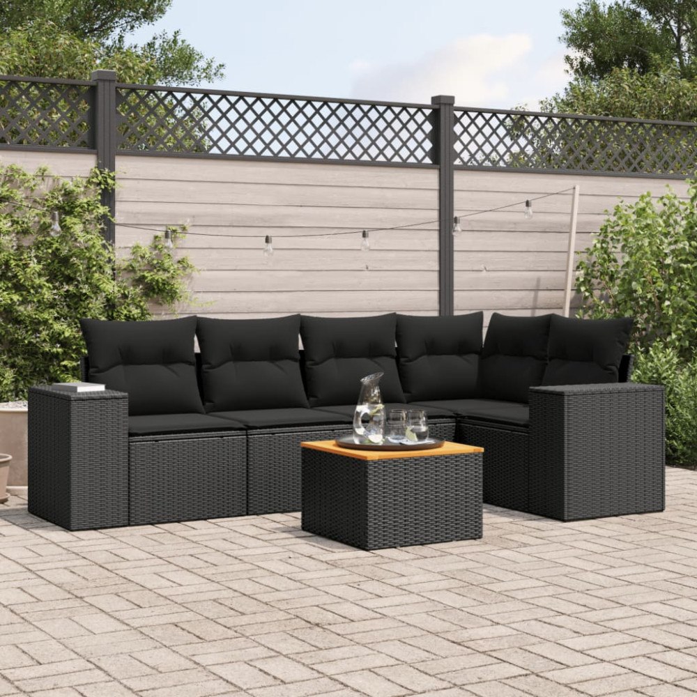 vidaXL Loungegrupp med dynor 6 delar svart konstrotting