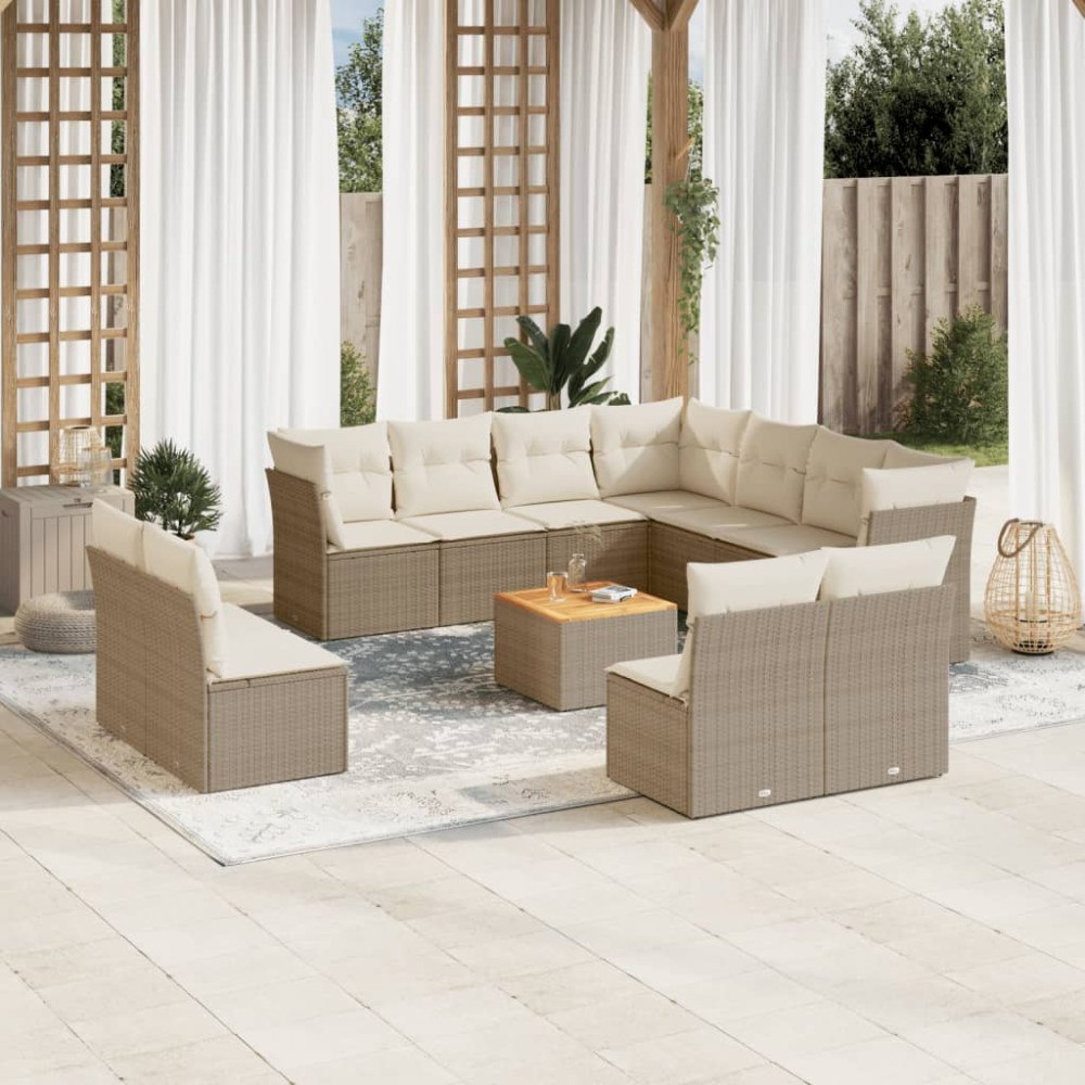 vidaXL Soffgrupp för trädgården 12 delar med dynor beige konstrotting