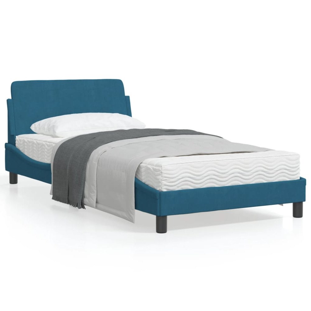 vidaXL Bed Frame with Headboard "Dover" Blue 100x200 cm Velvet